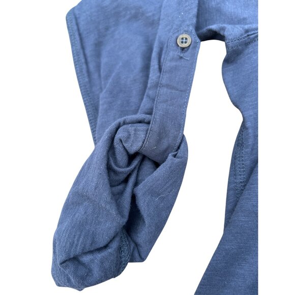 Eddie Bauer Blue Shirt V Neck Tab Sleeves Buttons Size M NWT - Picture 3 of 4